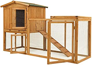 Ogrmar Chicken Coop Large Wooden Outdoor Bunny Rabbit Hutch Hen Cage with Ventilation Door, Removable Tray & Ramp Garden Backyard Pet House Chicken Nesting Box