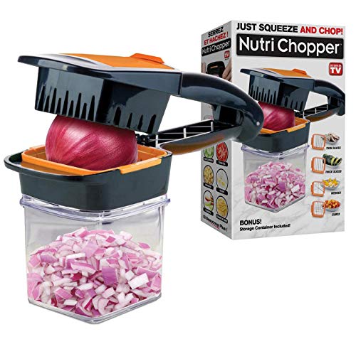 Nutrichopper with Fresh-keeping container - Chops, Slices, Cubes, Wedges  Multi-purpose Food Chopper with Stainless Steel Blades As Seen On TV