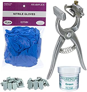 BOCCS Tattoo Kit Standard with Digits or Letters, Nitrile Gloves, and Ink for Identification of Sheep, Pigs, Goats, Cattle Livestock (0-9 & A-Z, Green)