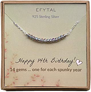 EFYTAL 14th Birthday Gifts for Girls, Sterling Silver Necklace, 14 Beads for 14 Year Old Girl, Jewelry Gift Idea