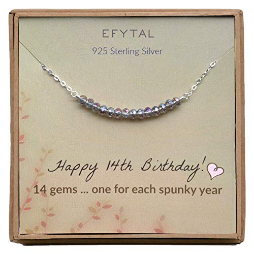 EFYTAL 14th Birthday Gifts for Girls, Sterling Silver Necklace, 14 Beads for 14 Year Old Girl, Jewelry Gift Idea