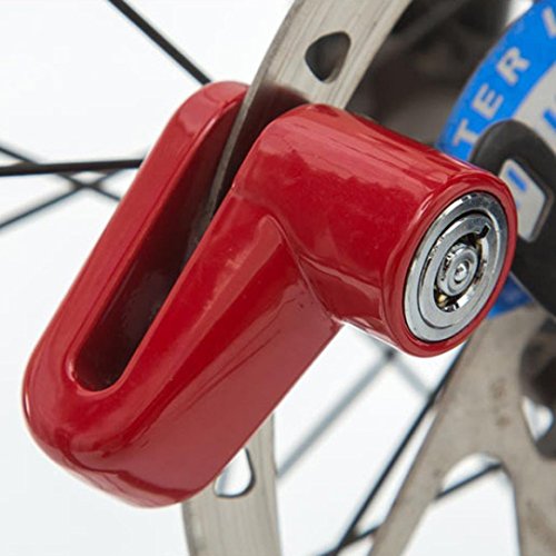 Safety Disc Lock Motorcycle Bike Anti-theft Wheel Disc Brake Lock Padlock Waterproof Loud for Motorcycle Bike Scooters Mountain Road MTB Cycling Rotor Disc Brake Wheel Lock with Two Keys (Red)