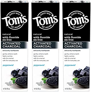 Tom's of Maine Activated Charcoal Whitening Toothpaste with Fluoride, 4.7 oz. 3-Pack Peppermint 4.7 Ounce, 3 Pack 14.1 Ounce