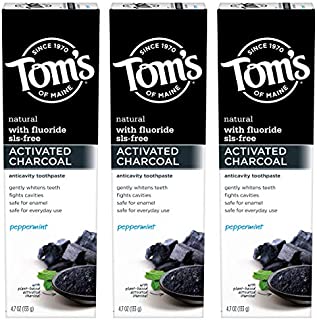 Tom's of Maine Activated Charcoal Whitening Toothpaste with Fluoride, Peppermint, 4.7 oz. 3-Pack