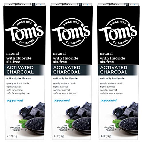Tom's of Maine Activated Charcoal Whitening Toothpaste with Fluoride, Peppermint, 4.7 oz. 3-Pack