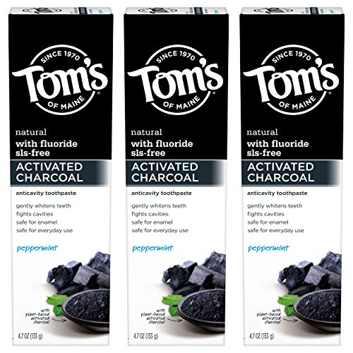 Tom's of Maine Activated Charcoal Whitening Toothpaste with Fluoride, 4.7 oz. 3-Pack Peppermint 4.7 Ounce, 3 Pack 14.1 Ounce