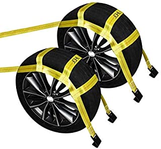 JCHL Tow Dolly Basket Straps with Flat Hooks (2 Pack) Yellow Car Wheel Straps Universal Vehicle Tow Dolly Straps System Fits 15