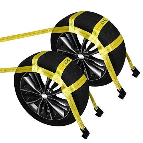 JCHL Tow Dolly Basket Straps with Flat Hooks (2 Pack) Yellow Car Wheel Straps Universal Vehicle Tow Dolly Straps System Fits 15