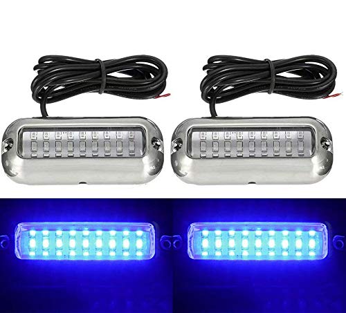 G·PEH 2PCS Waterproof Marine Lights, Stainless Steel 27 LEDs Blue Underwater Lighting Boat Transom Lights Navigation Lights Drain Plug Lights Courtesy Lamp Deck Lights