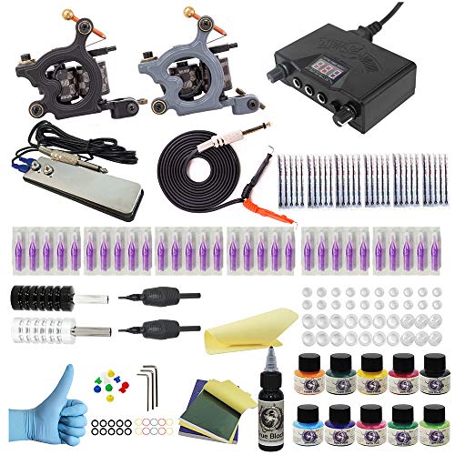 Wormhole Tattoo Complete Tattoo Kit for Beginners Tattoo Power Supply Kit 10 Tattoo Inks 30 Tattoo Needles 2 Pro Tattoo Machine Kit Tattoo Supplies TK035