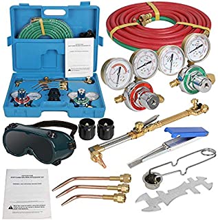 ZenStyle Oxygen & Acetylene Gas Cutting Torch and Welding Kit Portable Oxy Brazing Welder Tool Set with Two Hose,Goggles,Regulator Gauges,Storage Case