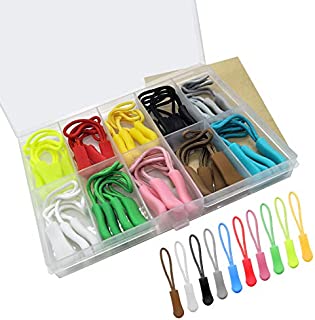 DFSHOW 40Pcs Zipper Pulls Premium Durable Extension Pulls Nylon Colorful Zip Fixer Cord Zipper Tag Replacement for Suitcase, Backpacks, Jackets, Boots, Luggage, Purses, Handbags,10 Colors