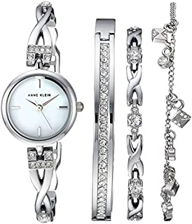 Anne Klein Women's Swarovski Crystal Accented Silver-Tone Watch and Bracelet Set