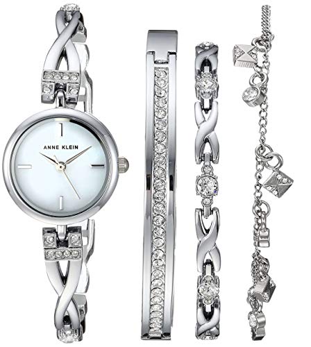 Anne Klein Women's Swarovski Crystal Accented Silver-Tone Watch and Bracelet Set