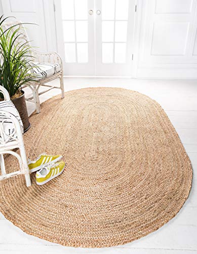 Unique Loom Braided Jute Collection Hand Woven Natural Fibers Natural/Tan Oval Rug (5' 0 x 8' 0)