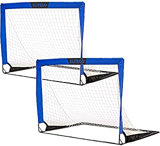 EliteGo Portable Soccer Goal | Instant Pop Up Net | Fiberglass Poles, Sets of 2 (Blue)