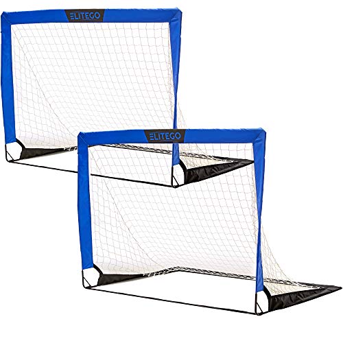 EliteGo Portable Soccer Goal | Instant Pop Up Net | Fiberglass Poles, Sets of 2 (Blue)