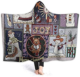 AUISS Wearable Blanket Christmas Joy Hooded Throw Wrap Cape Cloak Fleece Toddlers Windproof Blankets Couch Bed Shawl Flannel with Sleeves