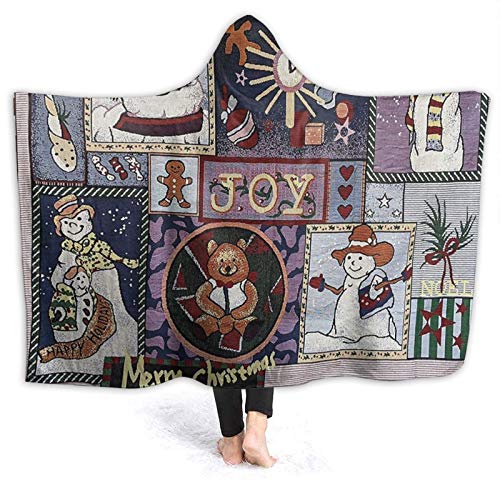 AUISS Wearable Blanket Christmas Joy Hooded Throw Wrap Cape Cloak Fleece Toddlers Windproof Blankets Couch Bed Shawl Flannel with Sleeves