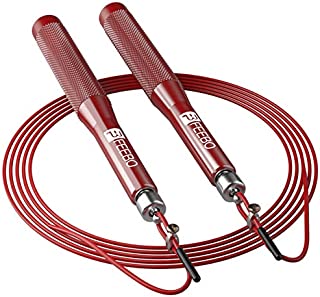 feebo High Speed Jump Rope with Double Ball Bearing, Adjustable Tangle-Free Jumping Rope with 2 Speed Rope & Aluminum Non-Slip Grip, Weighted Jump Rope for Fitness, Double Unders, Boxing, MMA