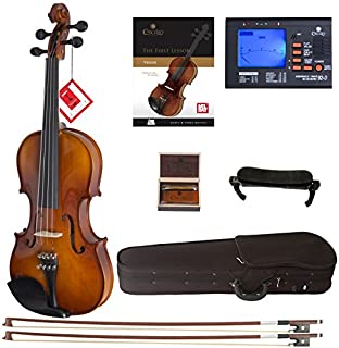 Cecilio Violin For Beginners - Beginner Violins Kit For Student w/Case, Rosin, 2 Bows, Tuner, First Lesson Book - Starter Musical Instruments For Kids & Adults Size 4/4 Color Varnish