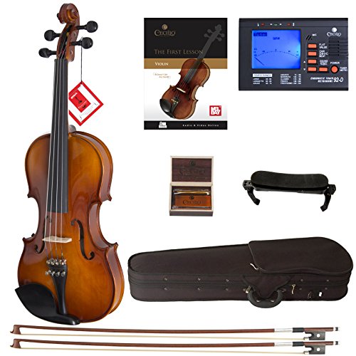 Cecilio Violin For Beginners - Beginner Violins Kit For Student w/Case, Rosin, 2 Bows, Tuner, First Lesson Book - Starter Musical Instruments For Kids & Adults Size 4/4 Color Varnish