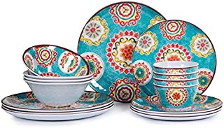 16pcs Melamine Dinnerware Set for 4, Outdoor and Indoor Dinner Dishes Set for Everyday Use, Break-resistant, Turquoise