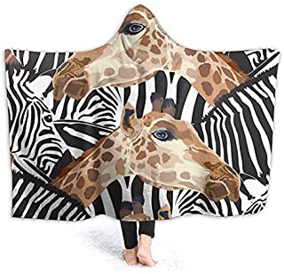 AUISS Wearable Blanket Zebra and Giraffe Hooded Throw Wrap Cape Cloak Robe Toddlers Thick Blankets Couch Bed Shawl Flannel with Sleeves