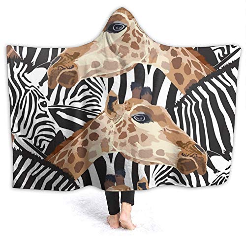 AUISS Wearable Blanket Zebra and Giraffe Hooded Throw Wrap Cape Cloak Robe Toddlers Thick Blankets Couch Bed Shawl Flannel with Sleeves