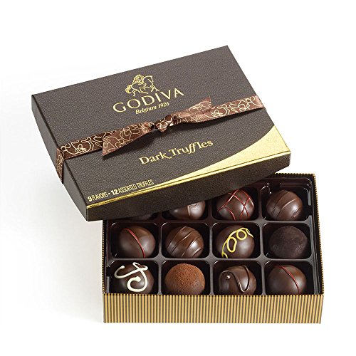 Godiva Chocolatier Assorted Dark Chocolate Truffles Gift Box, 12-Pieces, 8 Ounce