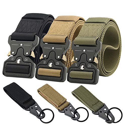 Ginwee 3-Pack Tactical Belt,Military Style Belt, Riggers Belts for Men, Heavy-Duty Quick-Release Metal Buckle with Extra Molle Key Ring Holder Gears