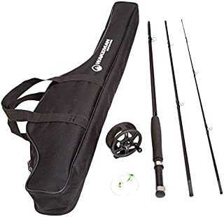 Fly Fishing Rod and Reel Combo  Fishing Line, Flies, Carrying Case Included  Charter Series Gear and Accessories by Wakeman Outdoors (Black) , 35