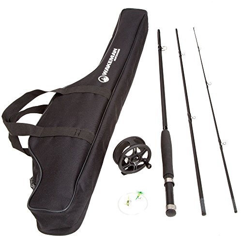 Fly Fishing Rod and Reel Combo  Fishing Line, Flies, Carrying Case Included  Charter Series Gear and Accessories by Wakeman Outdoors (Black) , 35