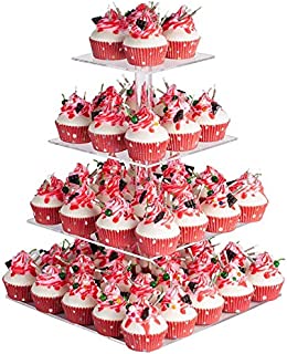 YestBuy 4 Tier Acrylic Cupcake Stand, Premium Cupcake Holder, Acrylic Cupcake Tower Display Cady Bar Party Décor  Display for Pastry(4.7