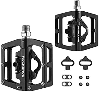 ROCKBROS MTB Mountain Bike Pedals Bicycle Flat Platform Compatible with SPD Mountain Bike Dual Function Sealed Clipless Aluminum 9/16