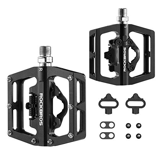 ROCKBROS MTB Mountain Bike Pedals Bicycle Flat Platform Compatible with SPD Mountain Bike Dual Function Sealed Clipless Aluminum 9/16