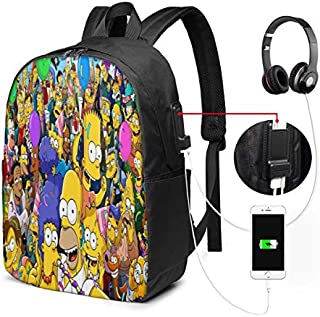 Chenhgee The Simpsons 1 3D Printing 17in with USB Backpack,School Bag, Travel Bag, Mountaineering Bag