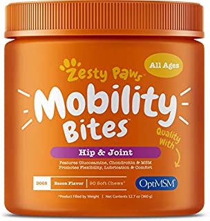 Zesty Paws Glucosamine for Dogs - Hip & Joint Health Soft Chews with Chondroitin & MSM - Functional Dog Supplement for Pet Mobility Support with Kelp + Vitamins C and E for Hips & Joints