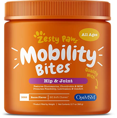 Zesty Paws Glucosamine for Dogs - Hip & Joint Health Soft Chews with Chondroitin & MSM - Functional Dog Supplement for Pet Mobility Support with Kelp + Vitamins C and E for Hips & Joints