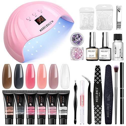 Modelones Poly Extension Gel Nail Kit - 6 Colors with 48W Nail Lamp Slip Solution Rhinestone Glitter All In One Kit for Nail Manicure Beginner Starter Kit DIY at Home Kit