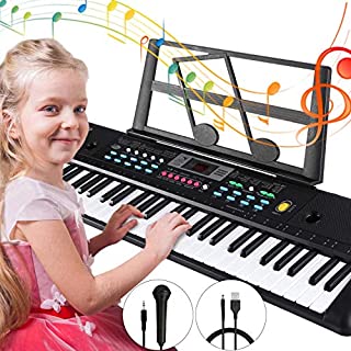 Tencoz Electronic Keyboard Piano 61 Key, Portable Piano Keyboard with Music Stand, Microphone, Power Supply Digital Music Piano Keyboard for Kids