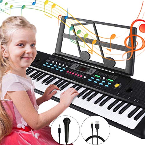 Tencoz Electronic Keyboard Piano 61 Key, Portable Piano Keyboard with Music Stand, Microphone, Power Supply Digital Music Piano Keyboard for Kids