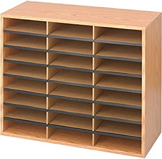 Safco Products Wood/Corrugated Literature Organizer, 24 Compartment, 9402MO, Medium Oak, Economical Organization, Letter-Size Compartments