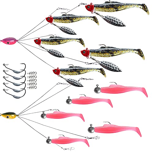 5 Arm Alabama Bait Rigs Without Spoon Blades, Umbrella Rig A-Rig for Boat Trolling Fishing, Swimbait Lures for Striper Bass Crappie Walleye Pickerel Trout Perch