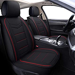 Coverado Leather Car Seat Covers, Waterproof Faux Leather Automotive Vehicle Cushion Cover, Universal Fit for Cars SUV Pick-up Truck(Front Pair, Black-and-Red)