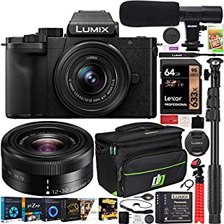 Panasonic DC-G100KK LUMIX G100 Mirrorless 4K Vlogging Camera with 12-32mm F3.5-5.6 Lens Bundle with Deco Gear Camera Bag + Photo Video Monopod + Microphone + 64GB Card + Software Kit & Accessories