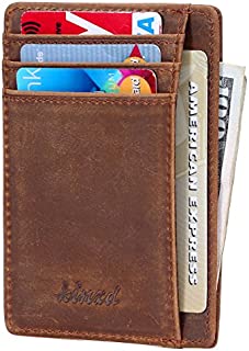 Crazy Horse Genuine Leather Minimalist Slim Wallet For Mens Front Pocket Wallet Secure Thin Small Rfid Blocking Credit Card Holder Mini Minial Khaki Wallet