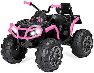 Best Choice Products 12V Kids Electric 4-Wheeler ATV Quad Ride On Car Toy w/ 3.7mph Max Speed, Treaded Tires, LED Headlights, AUX Jack, Radio - Pink