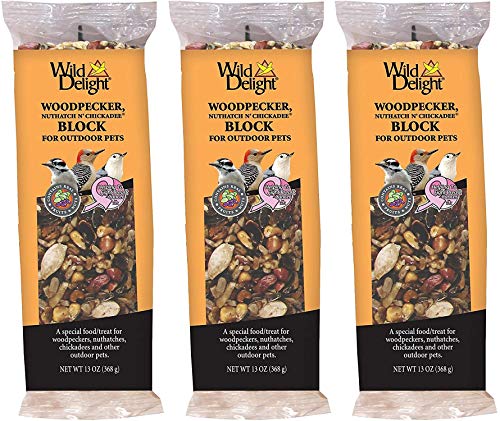 Wild Delight 3 Pack of Woodpecker, Nuthatch N' Chickadee Blocks, 13 Ounces each, Food for Outdoor Birds