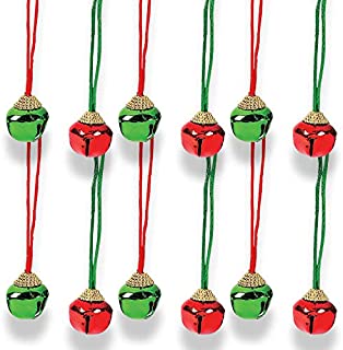 Red and Green Jingle Bell Necklaces - Set of 12 - Christmas Party Supplies